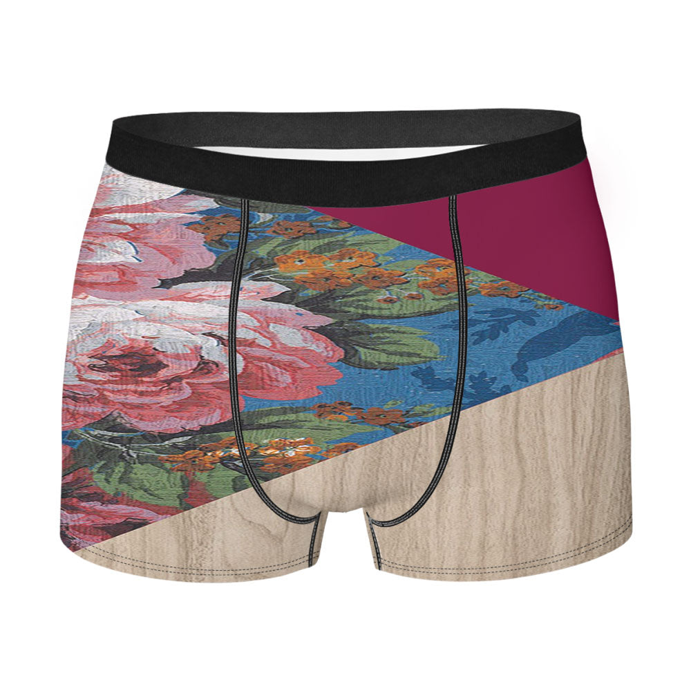 Geometric Floral Print X Red Wood Men's Boxer Briefs