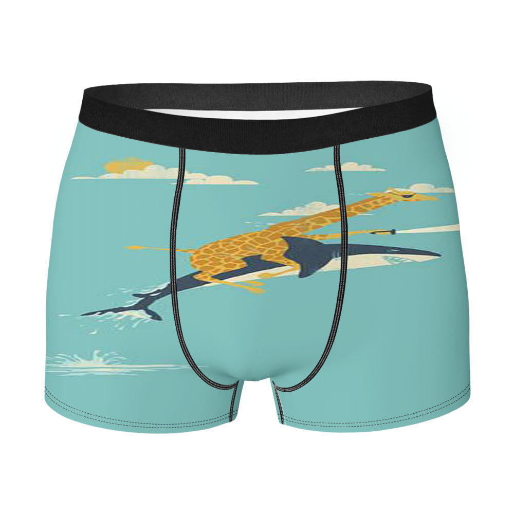 Giraffe Riding Shark Men's Boxer Briefs
