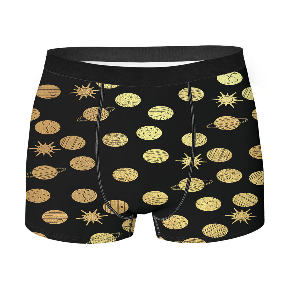 Gold Black Planet Pattern Doodle Men's Boxer Briefs