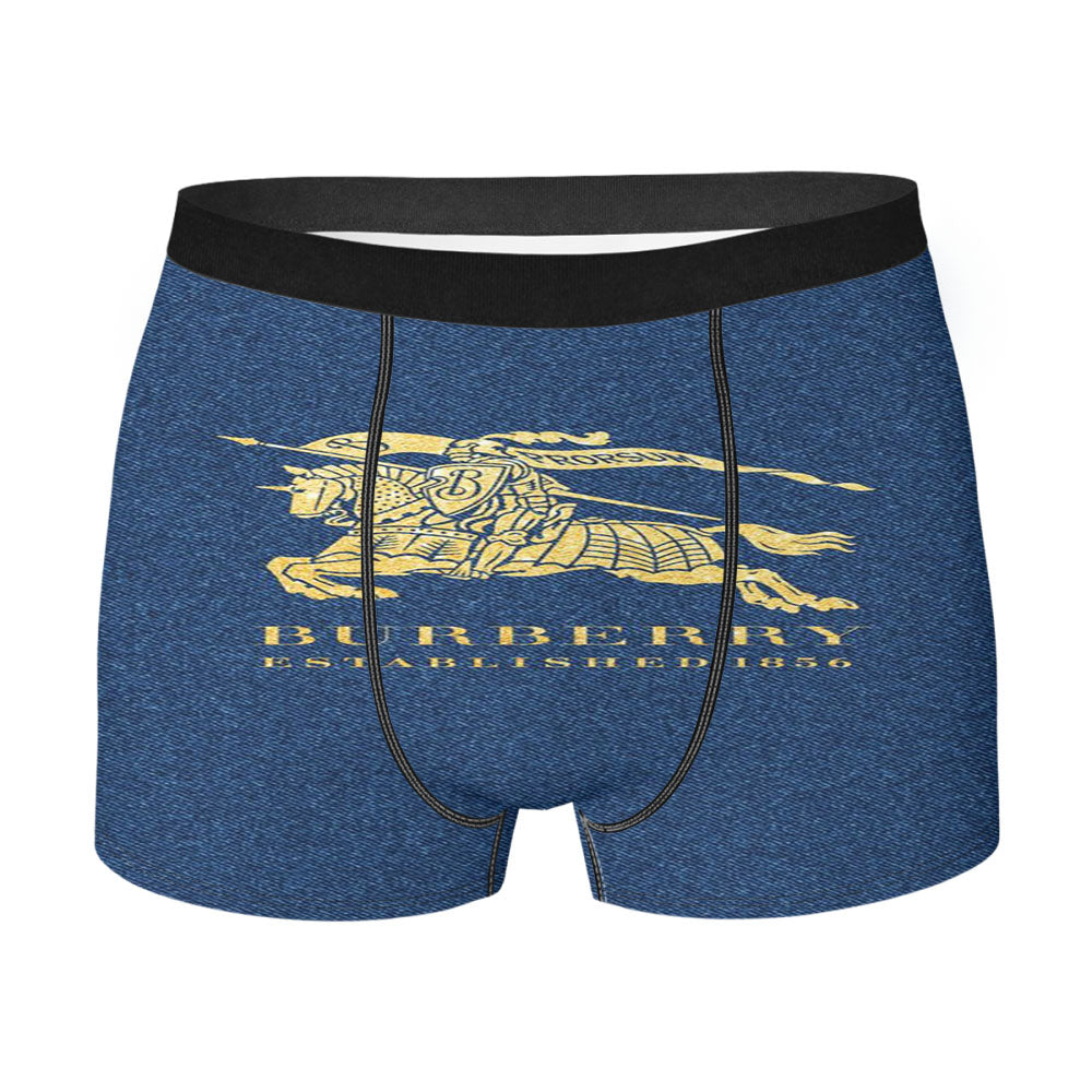 Gold Burberry On Blue Glitter Men's Boxer Briefs