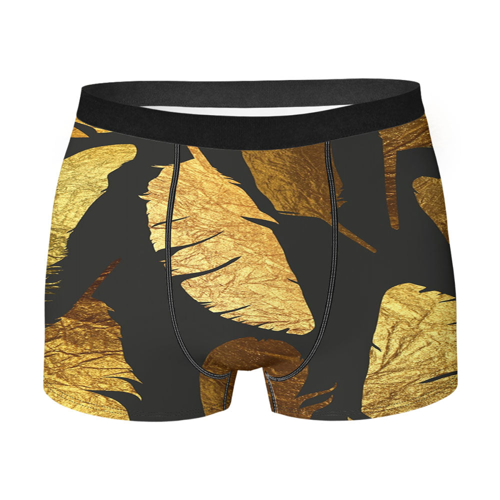 Gold Feather Pattern Men's Boxer Briefs