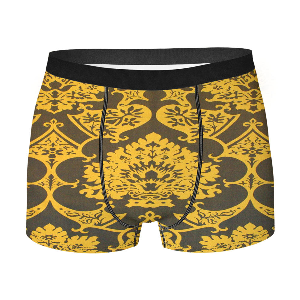 Gothic Black Gold Damask Pattern Men's Boxer Briefs