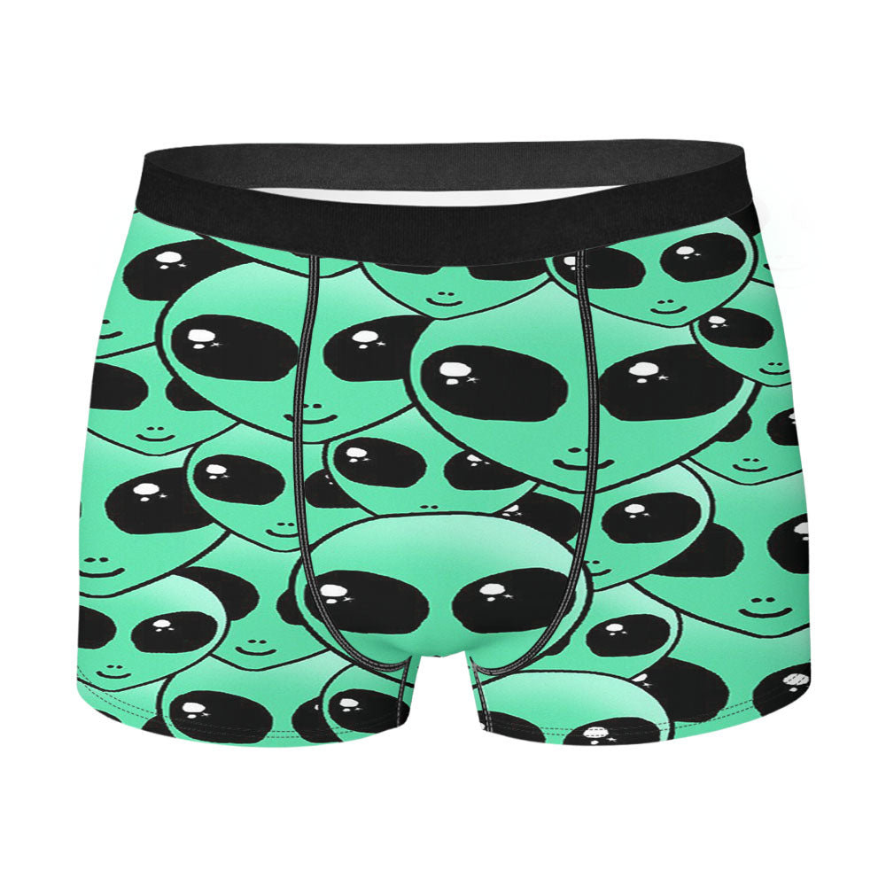 Green Alien Pattern Men's Boxer Briefs