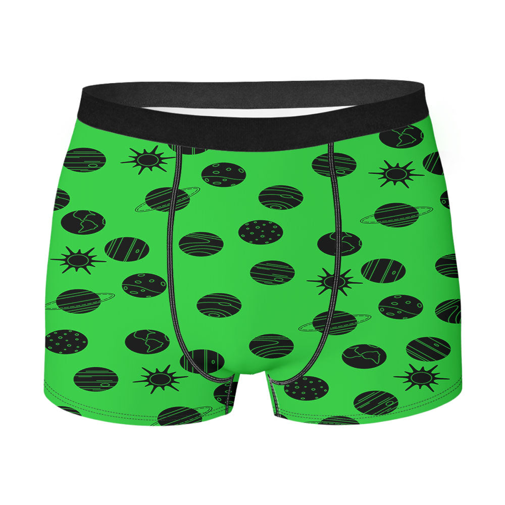 Green Black Planet Pattern Doodle Men's Boxer Briefs