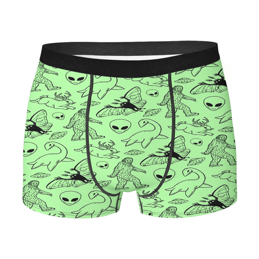Green Cryptid Alien Creatures Pattern Men's Boxer Briefs