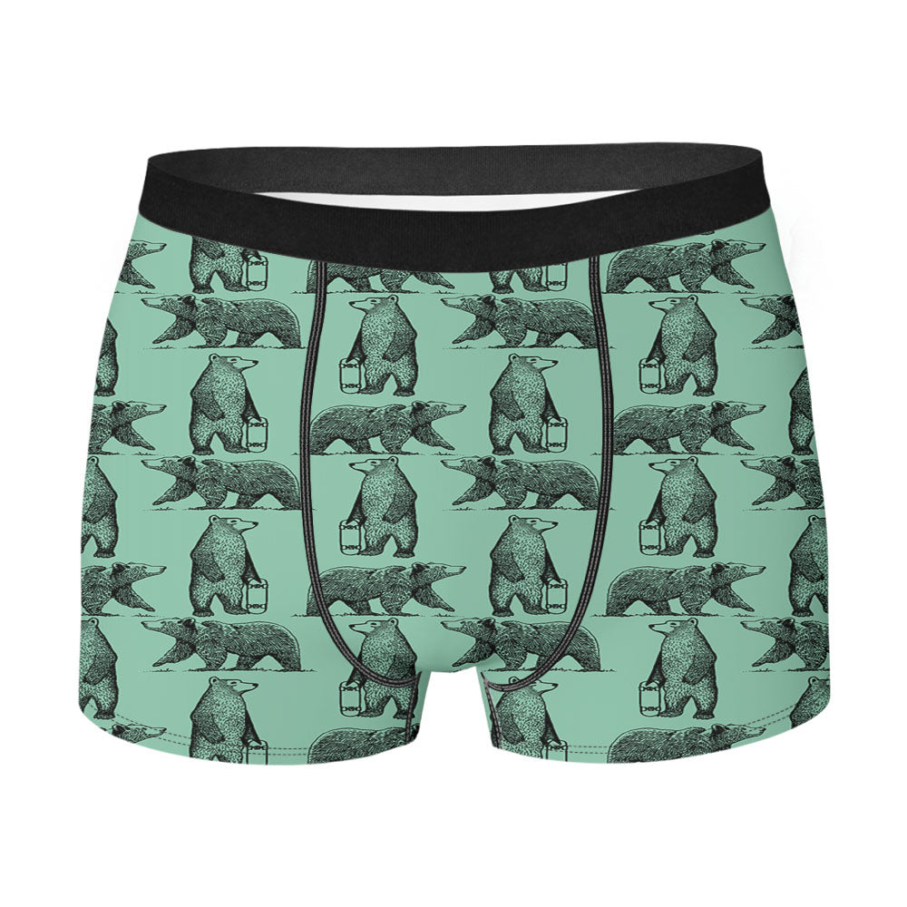 Green Jungle And Black Skate Bear Illustrations Pattern Men's Boxer Briefs