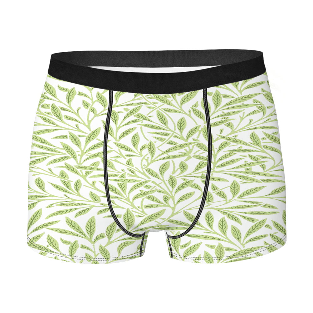 Green Leaves Pattern Illustrations Men's Boxer Briefs