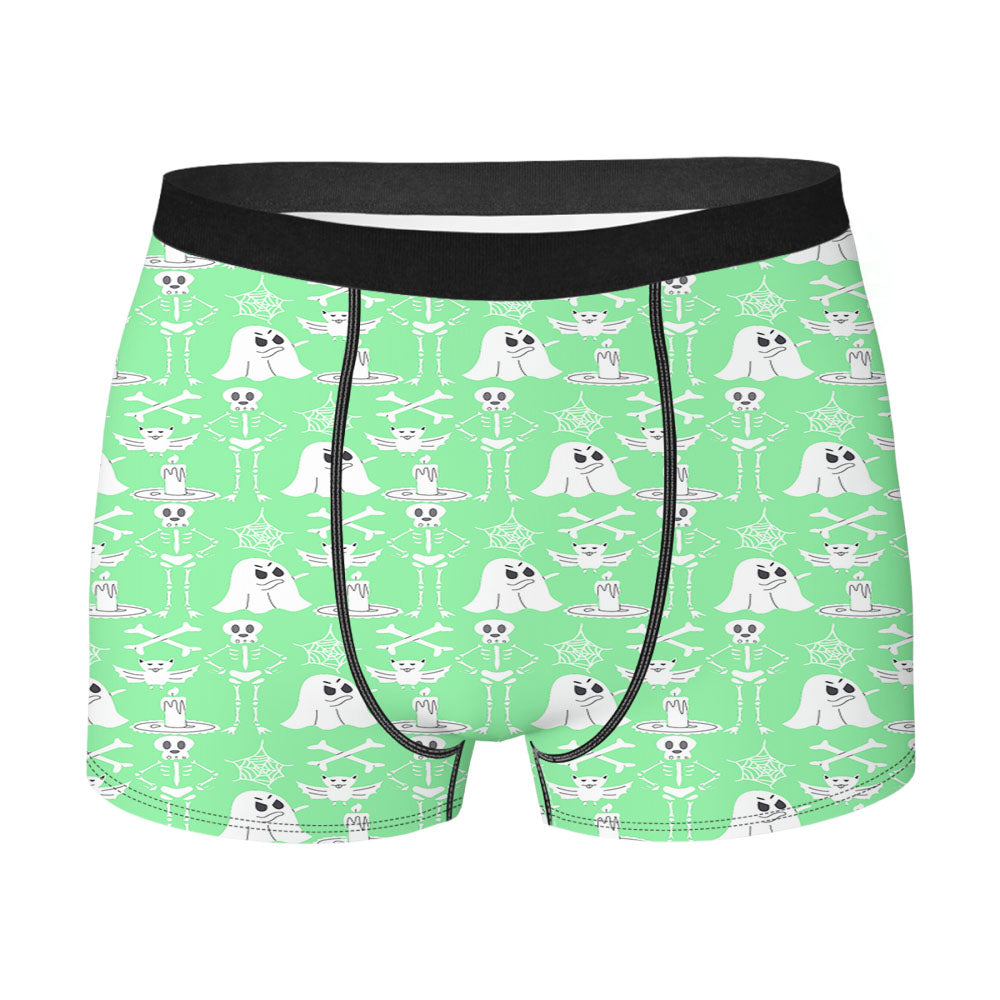 Green Pattern Halloween Ghost Skeleton Art Men's Boxer Briefs