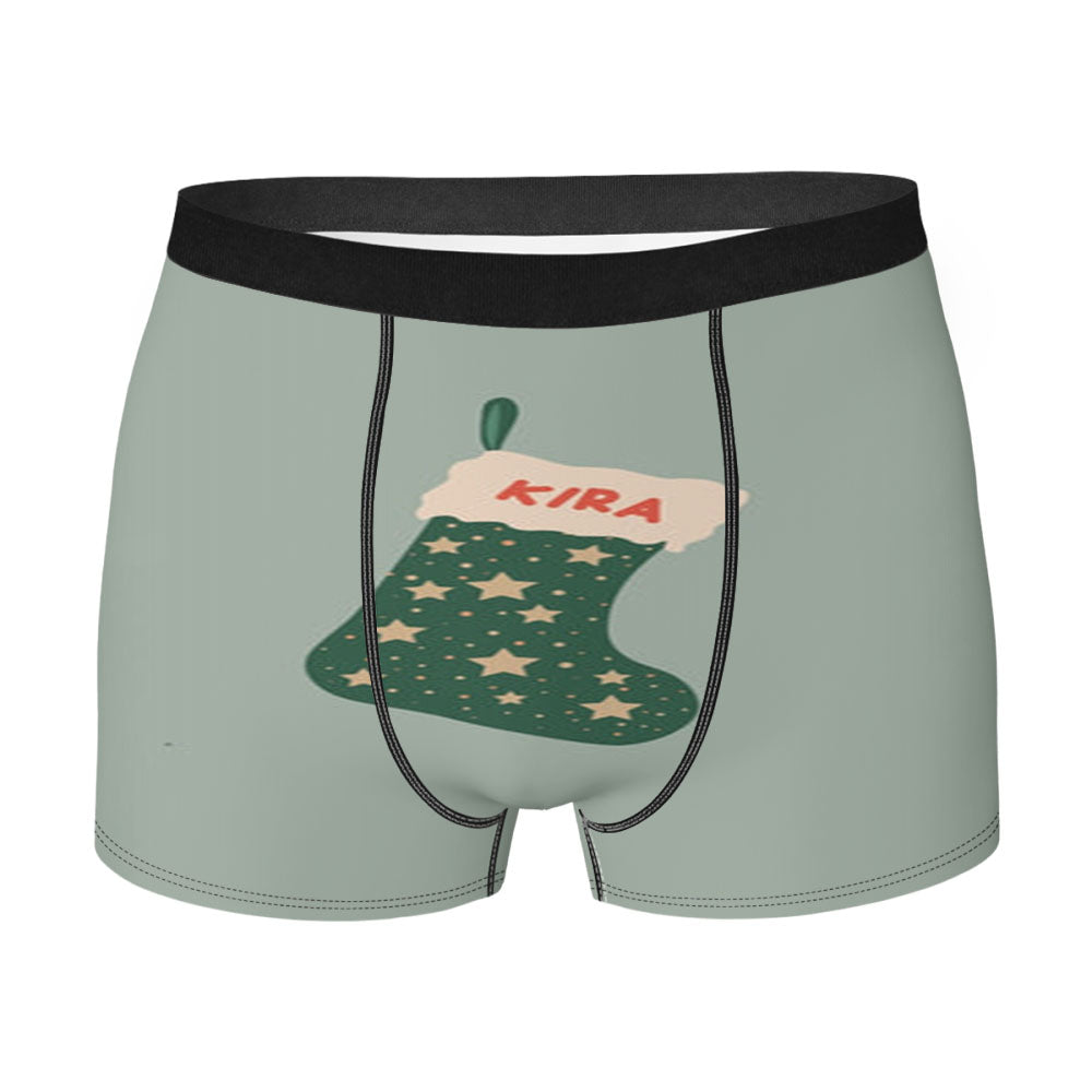 Green Stocking - Personalised Christmas Men's Boxer Briefs