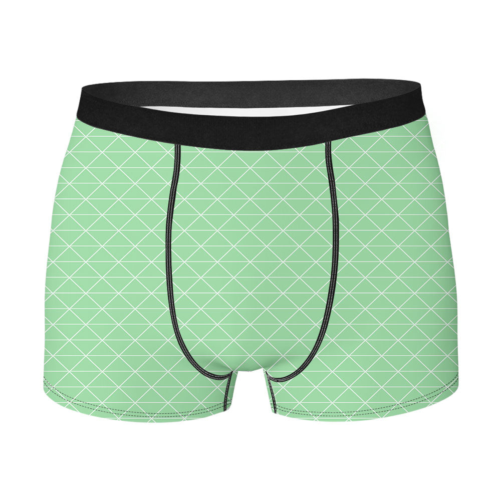 Green White Geometric Triangle Pattern Wallpaper Men's Boxer Briefs