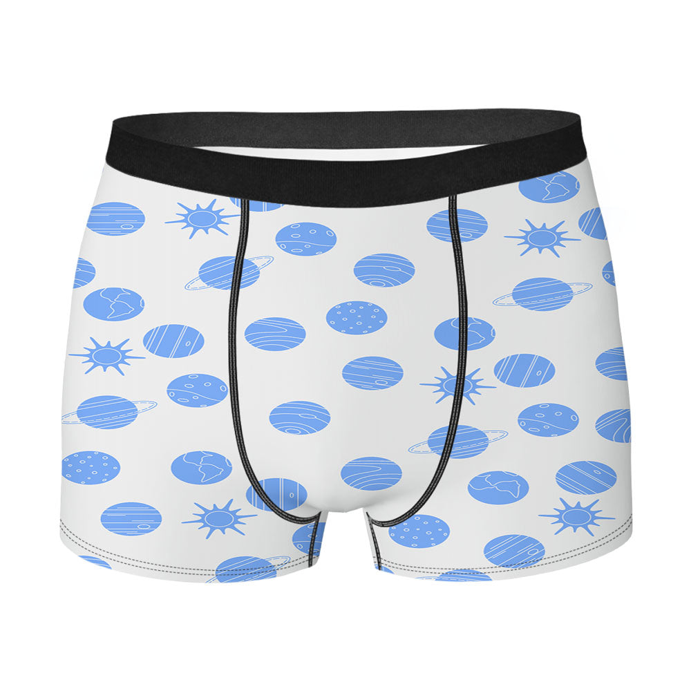 Grey Blue Planet Pattern Doodle Men's Boxer Briefs