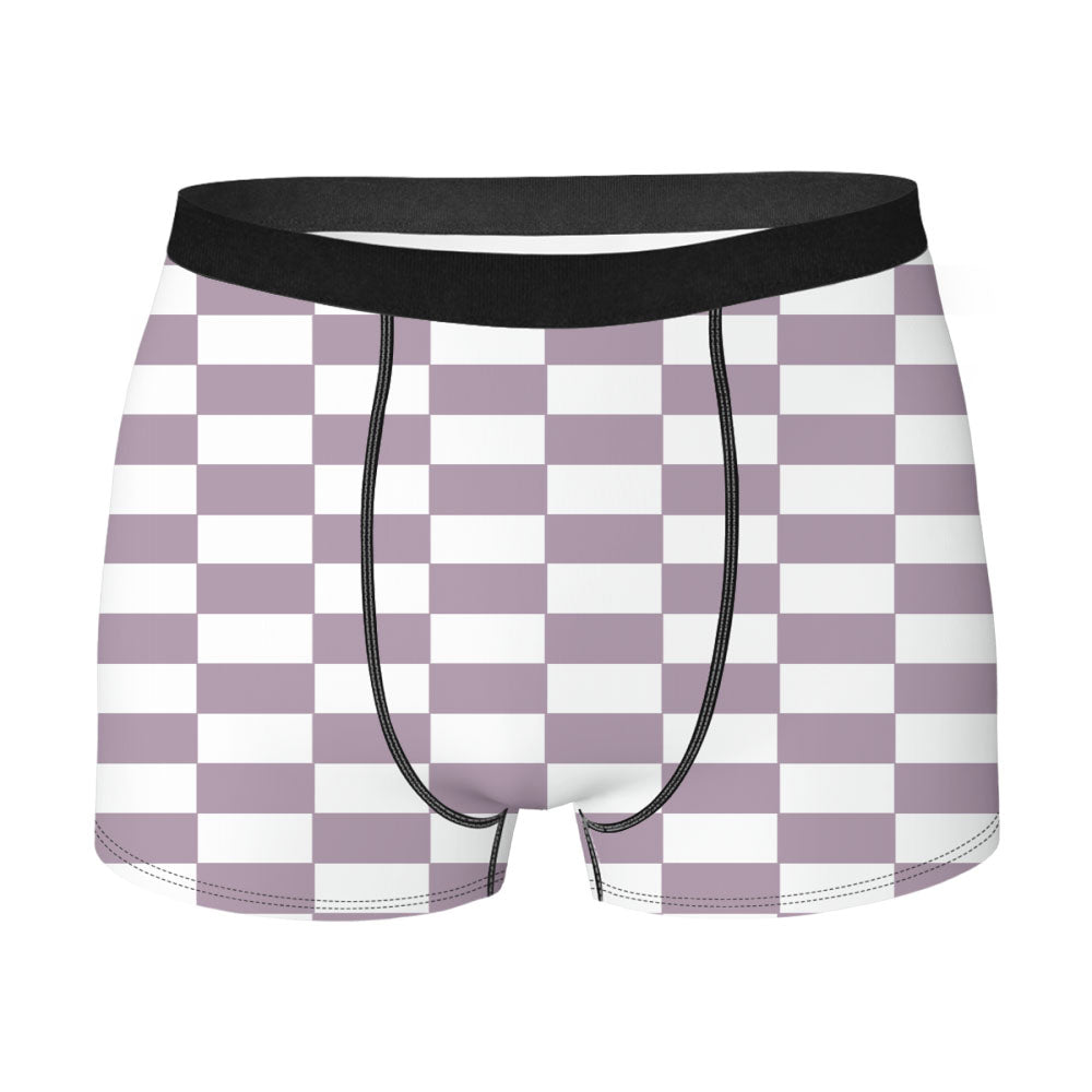 Grey Purple Checkered Board Pattern Color Men's Boxer Briefs