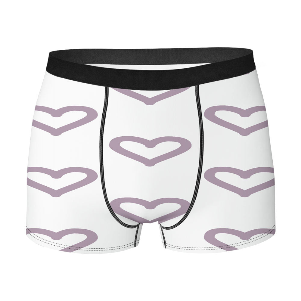 Grey Purple Color Love Heart Pattern Men's Boxer Briefs