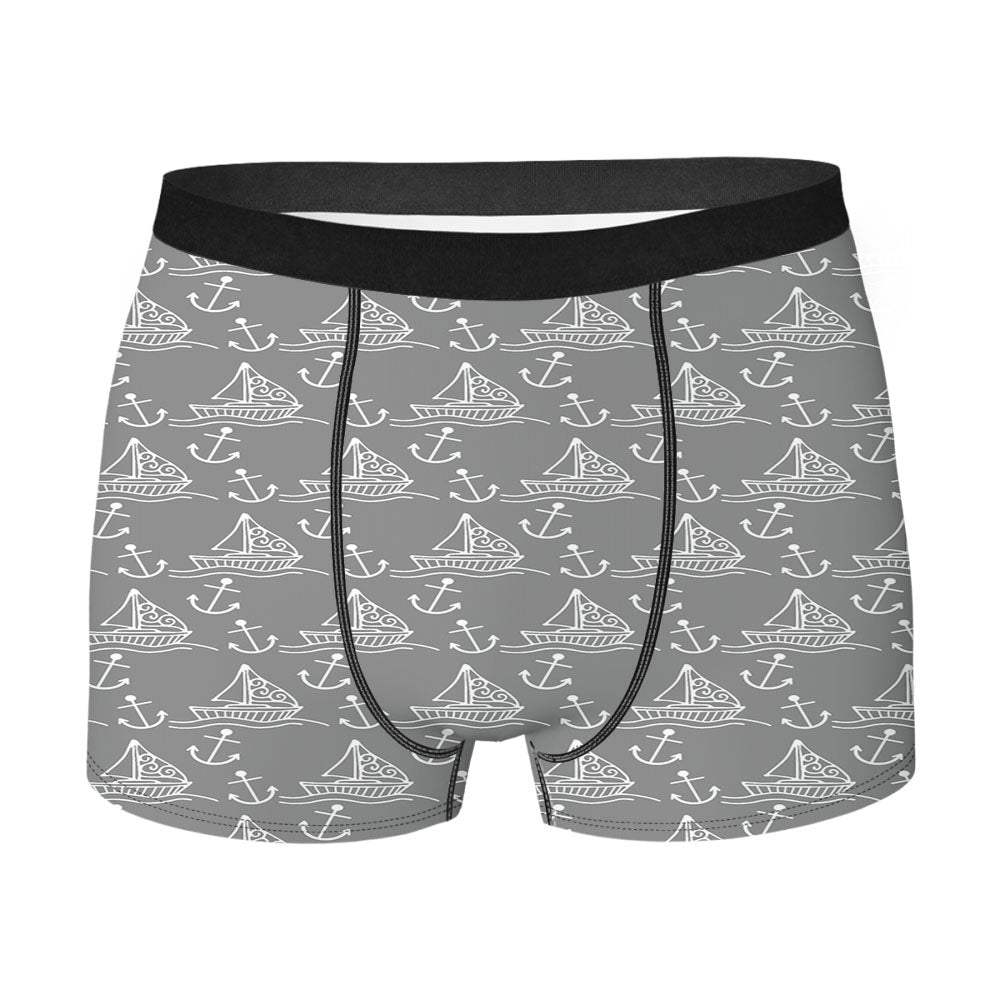 Grey White Sailor Ship Pattern Men's Boxer Briefs