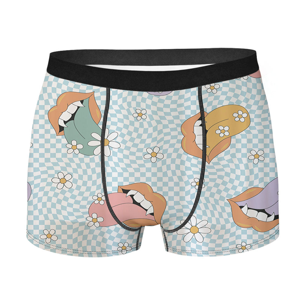 Handdrawn Floral Vampy Lip Art Men's Boxer Briefs