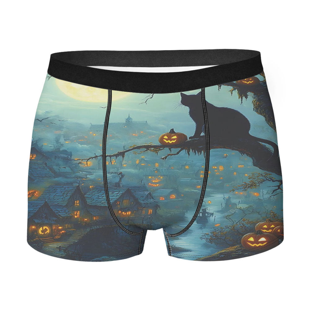 Haunted Village Black Cat Halloween Men's Boxer Briefs