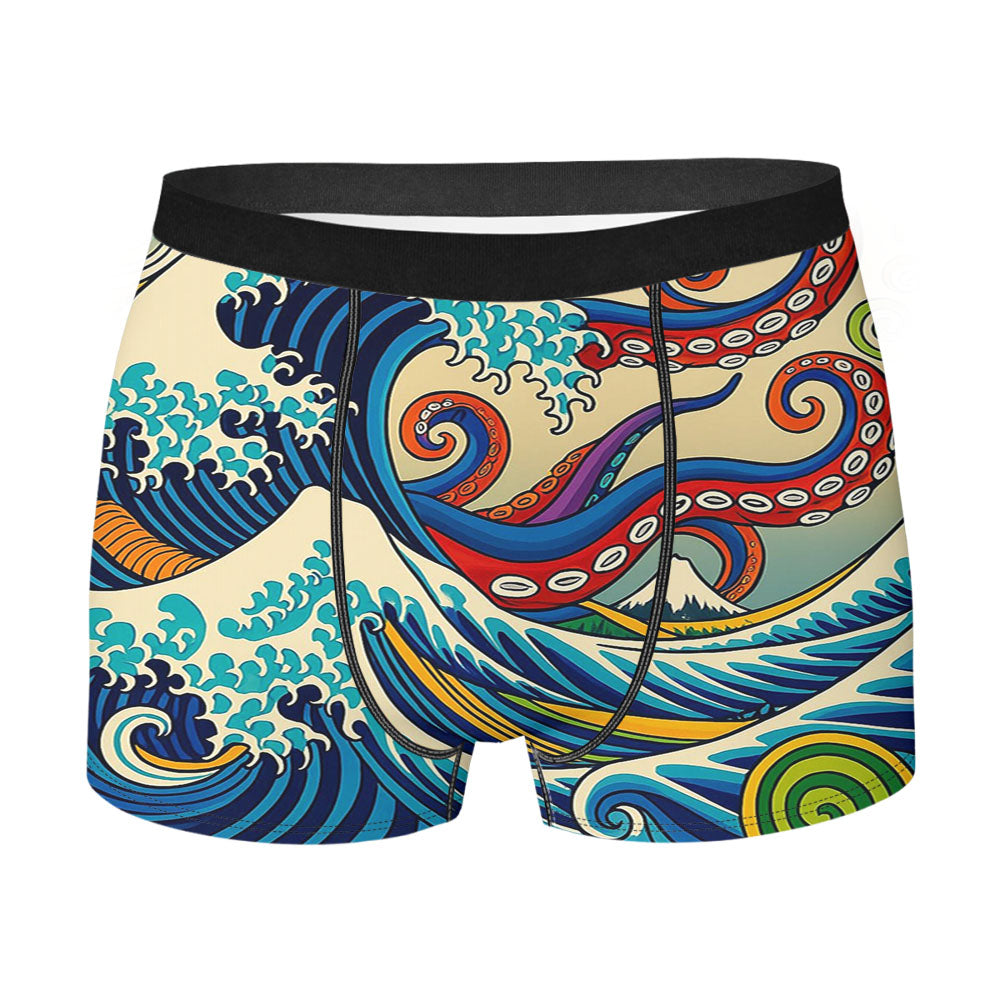 Japanese Wave Octopus Men's Boxer Briefs