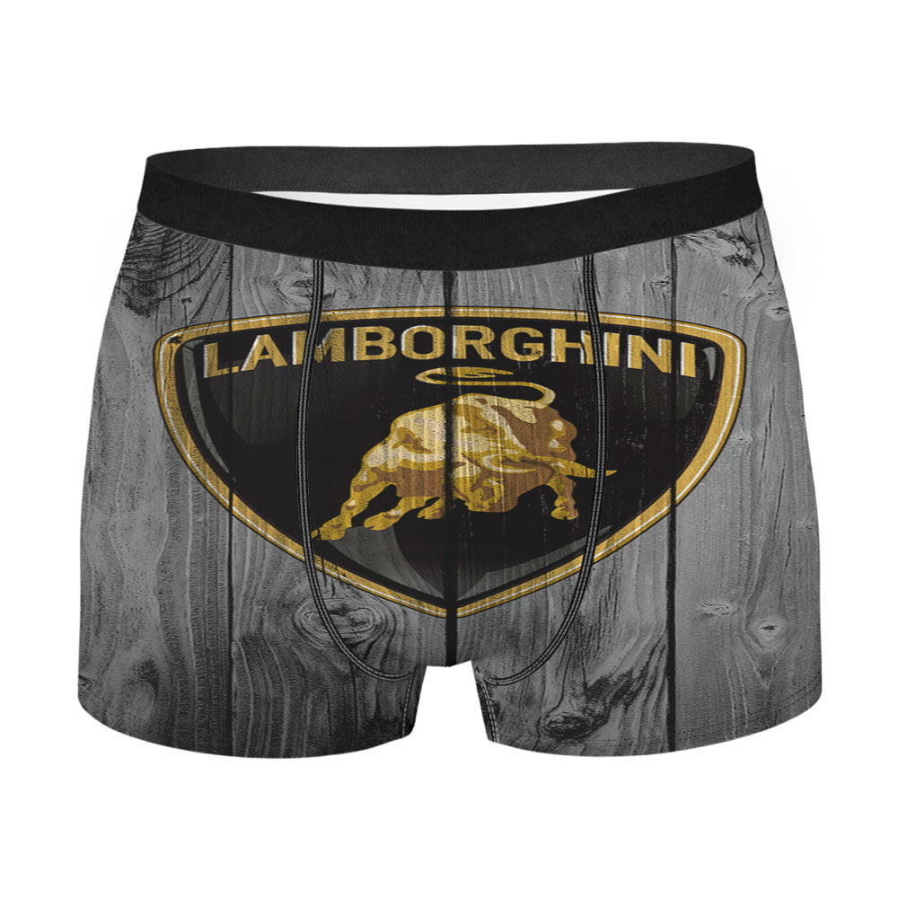 Lamborghini Bull Luxury Car Logo Dark Wood Men's Boxer Briefs