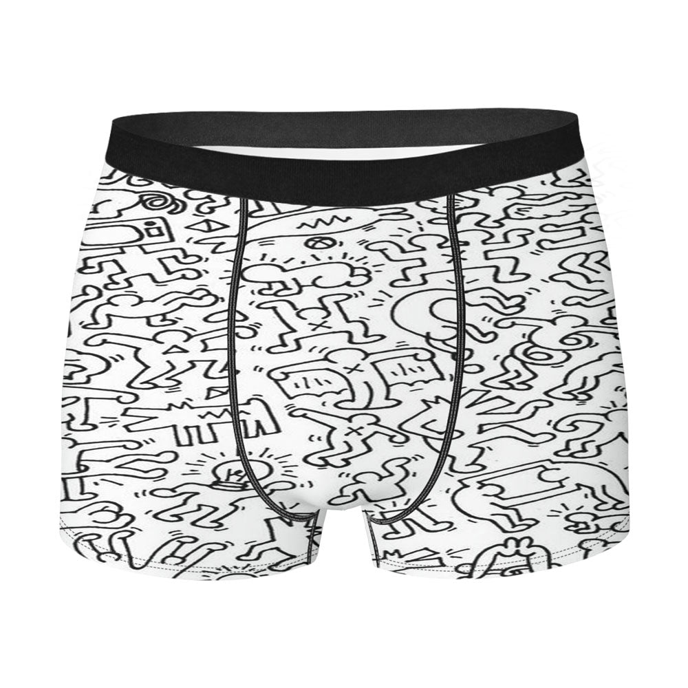 Legend Black White Doodle Keith Haring Pattern Men's Boxer Briefs