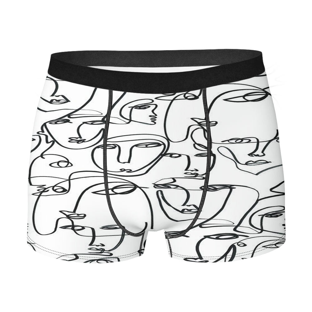 Line Face Pattern Men's Boxer Briefs