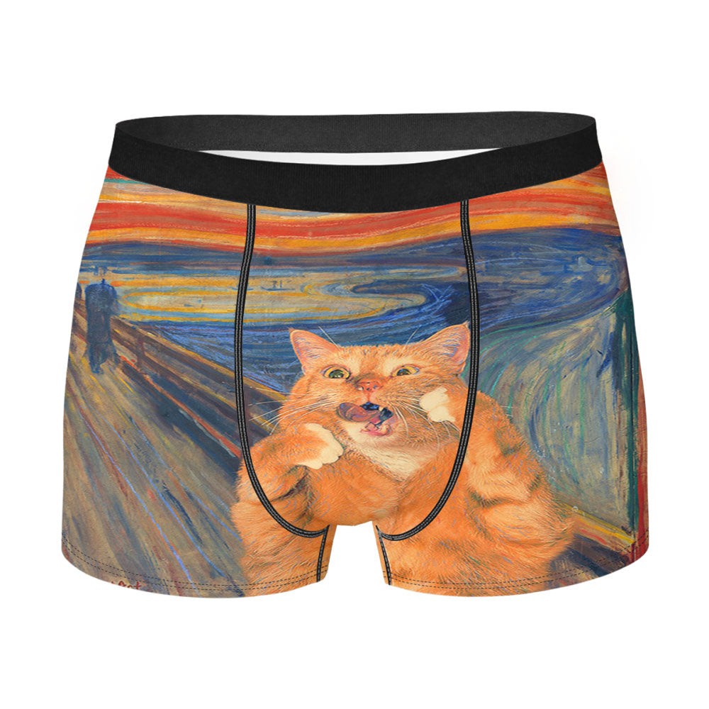 Lovely Fat Orange Cat Van Gogh Paint Edvard Munch Men's Boxer Briefs