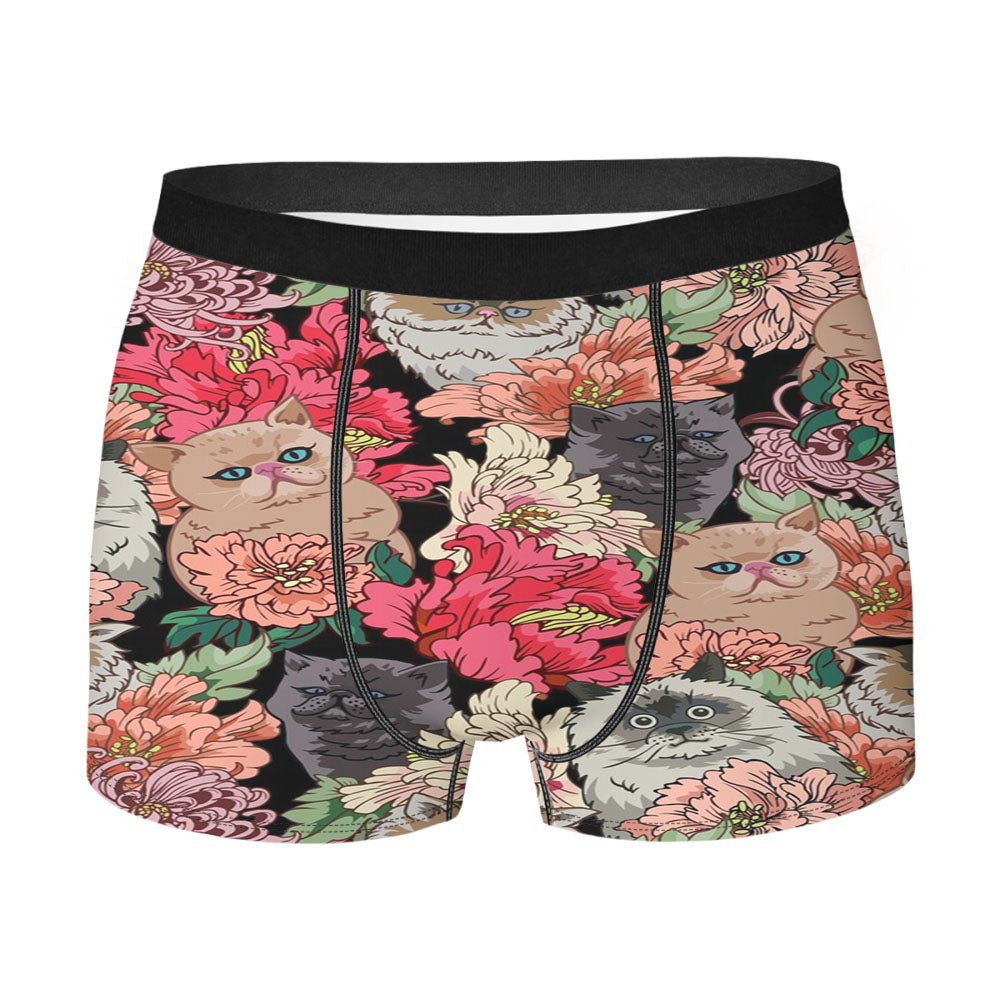 Many Cats Over Flowers Men's Boxer Briefs