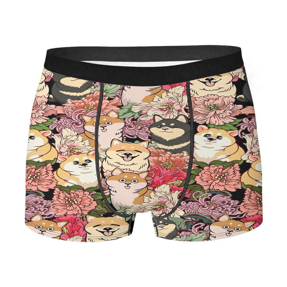 Many Shiba Inu Over Flower Men's Boxer Briefs