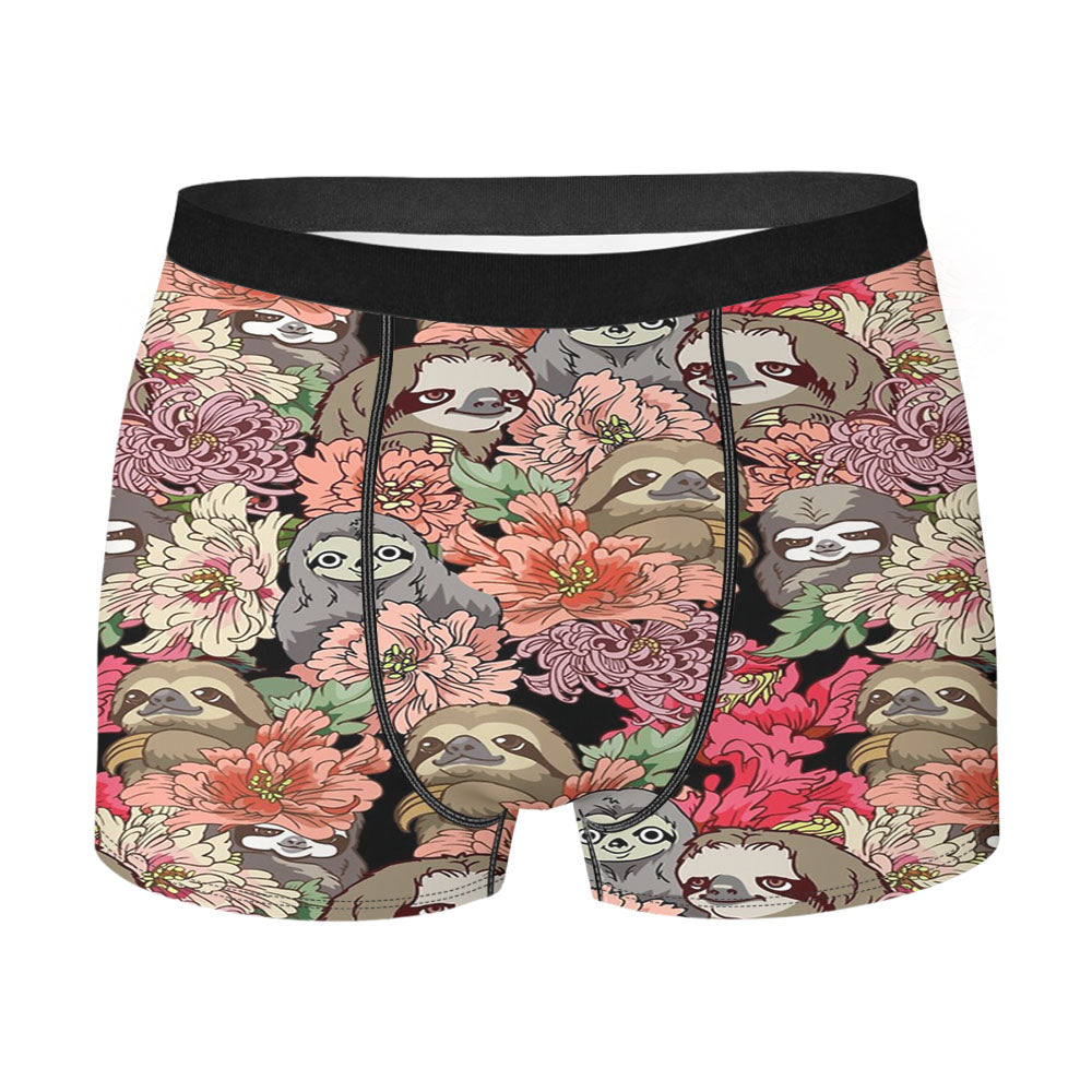 Many Sloths Over Flowers Men's Boxer Briefs