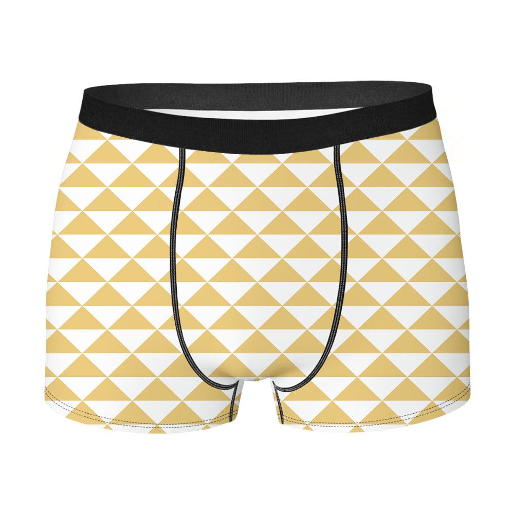 Yellow And White Triangle Shape Pattern Geometric Men's Boxer Briefs