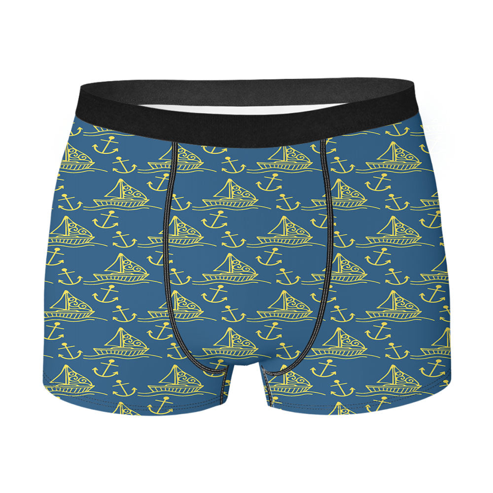 Yellow Blue Sailor Ship Pattern Men's Boxer Briefs