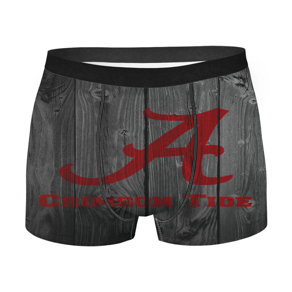 Alabama Crimson Tide Nfl Logo Dark Wood Wallpaper Men'S Boxer Briefs