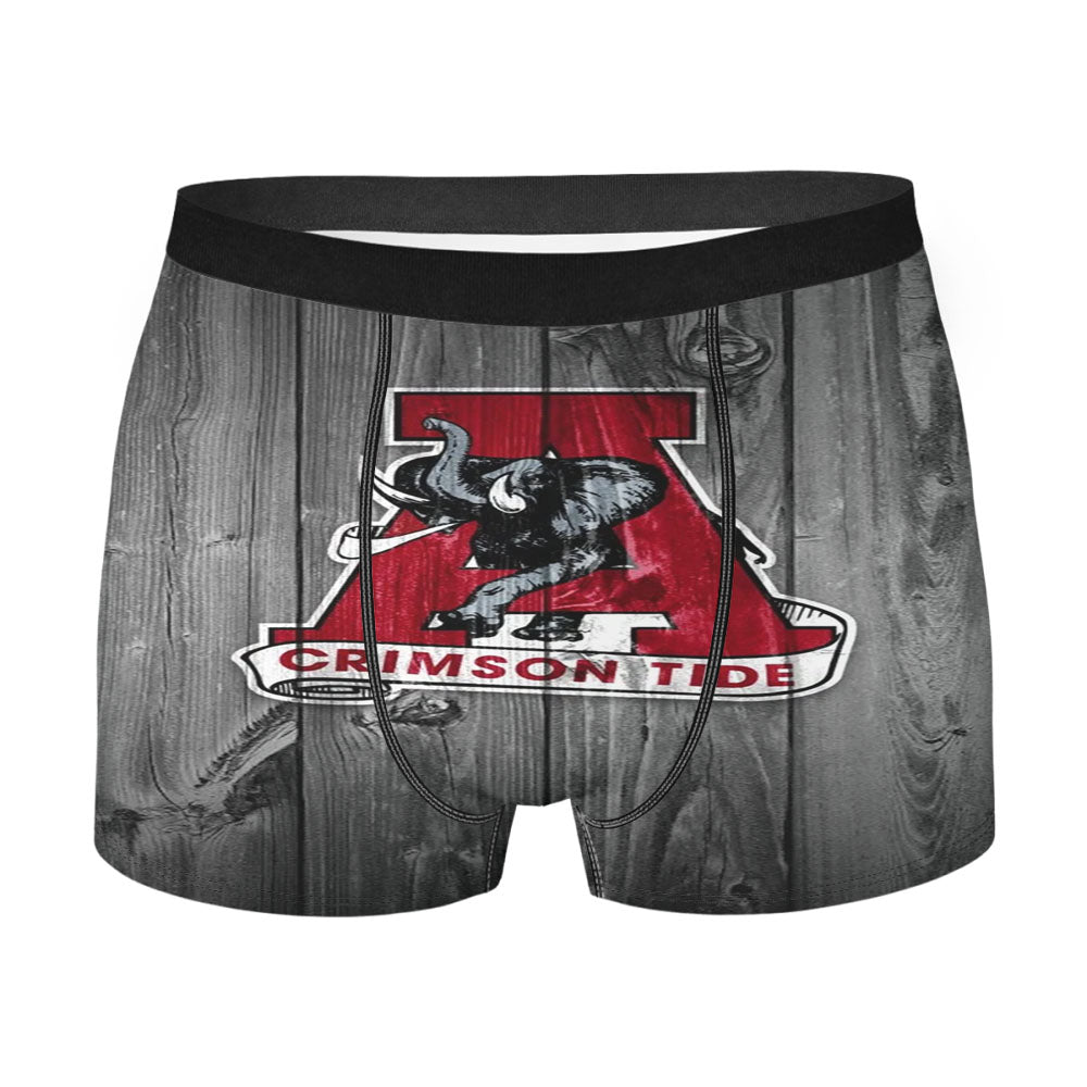 Alabama Crimson Tide University Elephant Logo Dark Wood Wallpaper Men'S Boxer Briefs