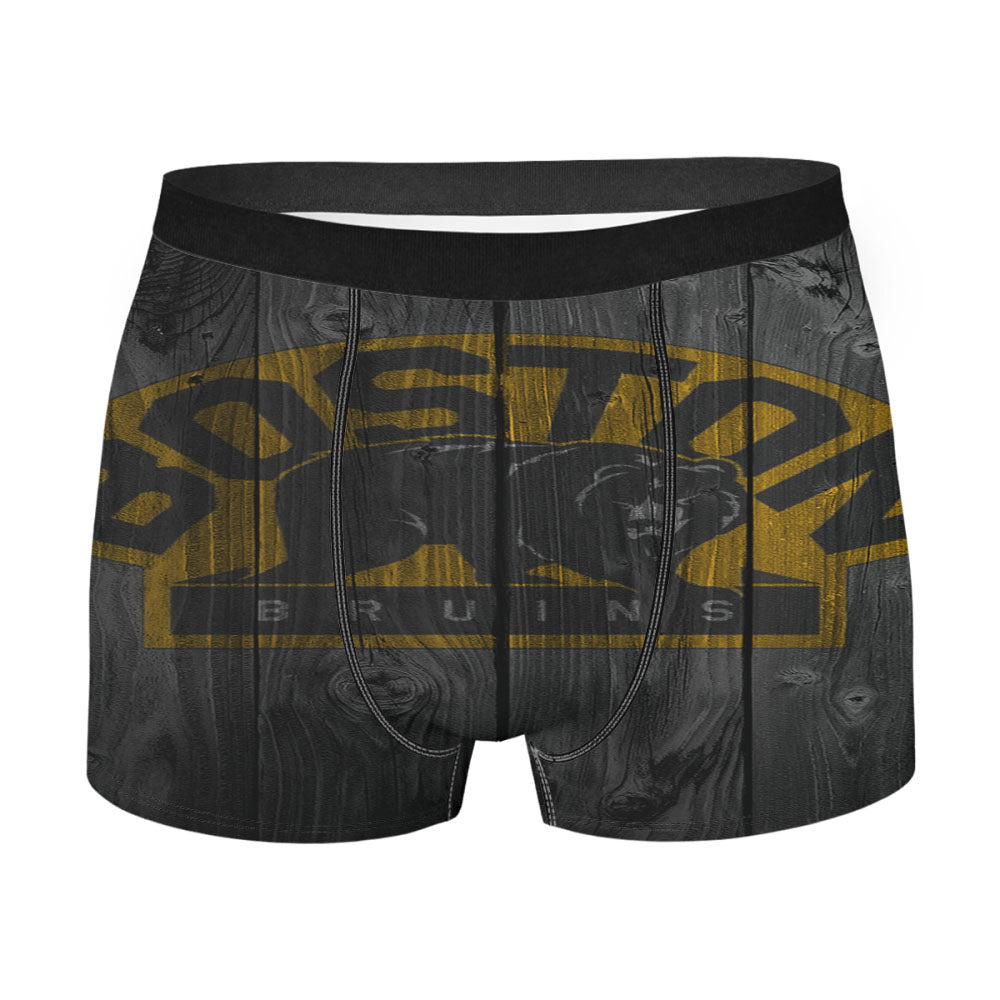 Boston Bruins Logo Dark Wood Wallpaper Men'S Boxer Briefs