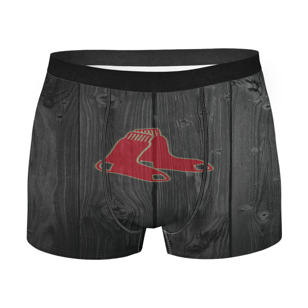 Boston Red Sox Mlb Wood Logo Dark Wood Wallpaper Men'S Boxer Briefs