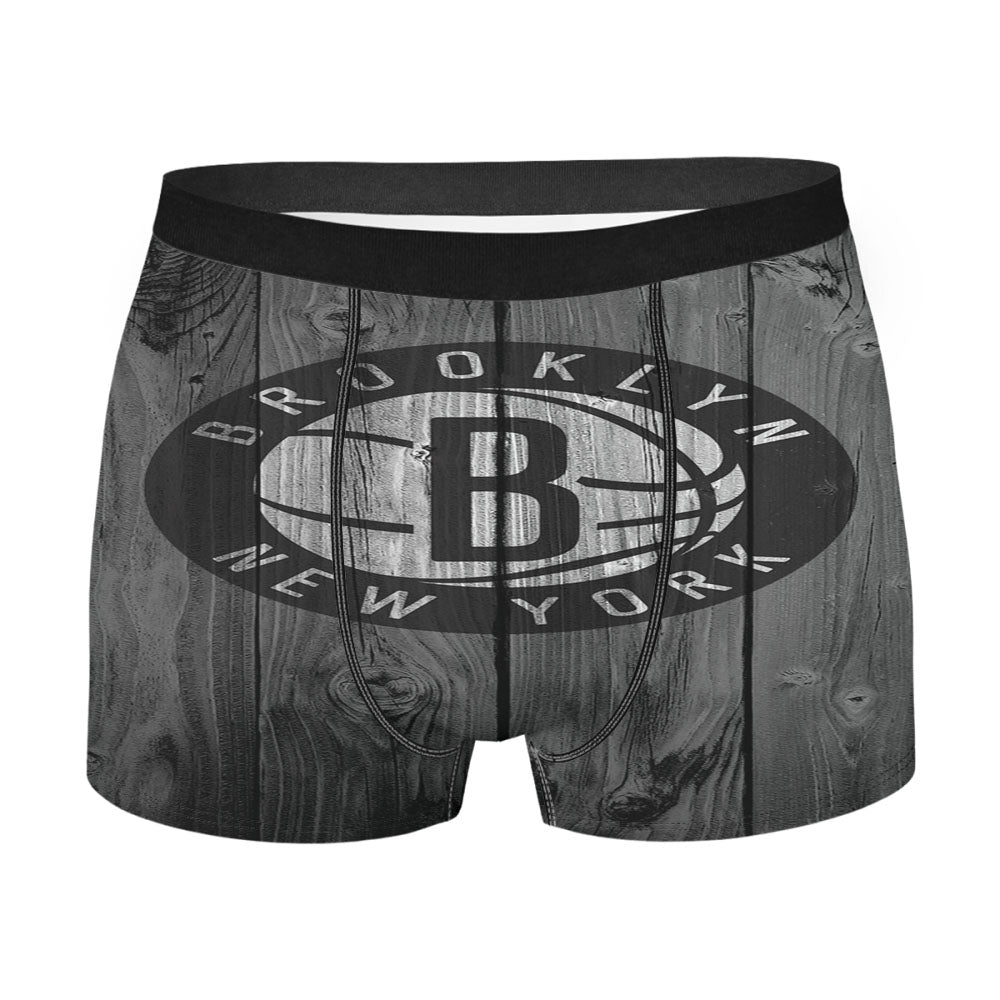 Brooklyn Nets New York Logo Nba Dark Wood Wallpaper Men'S Boxer Briefs