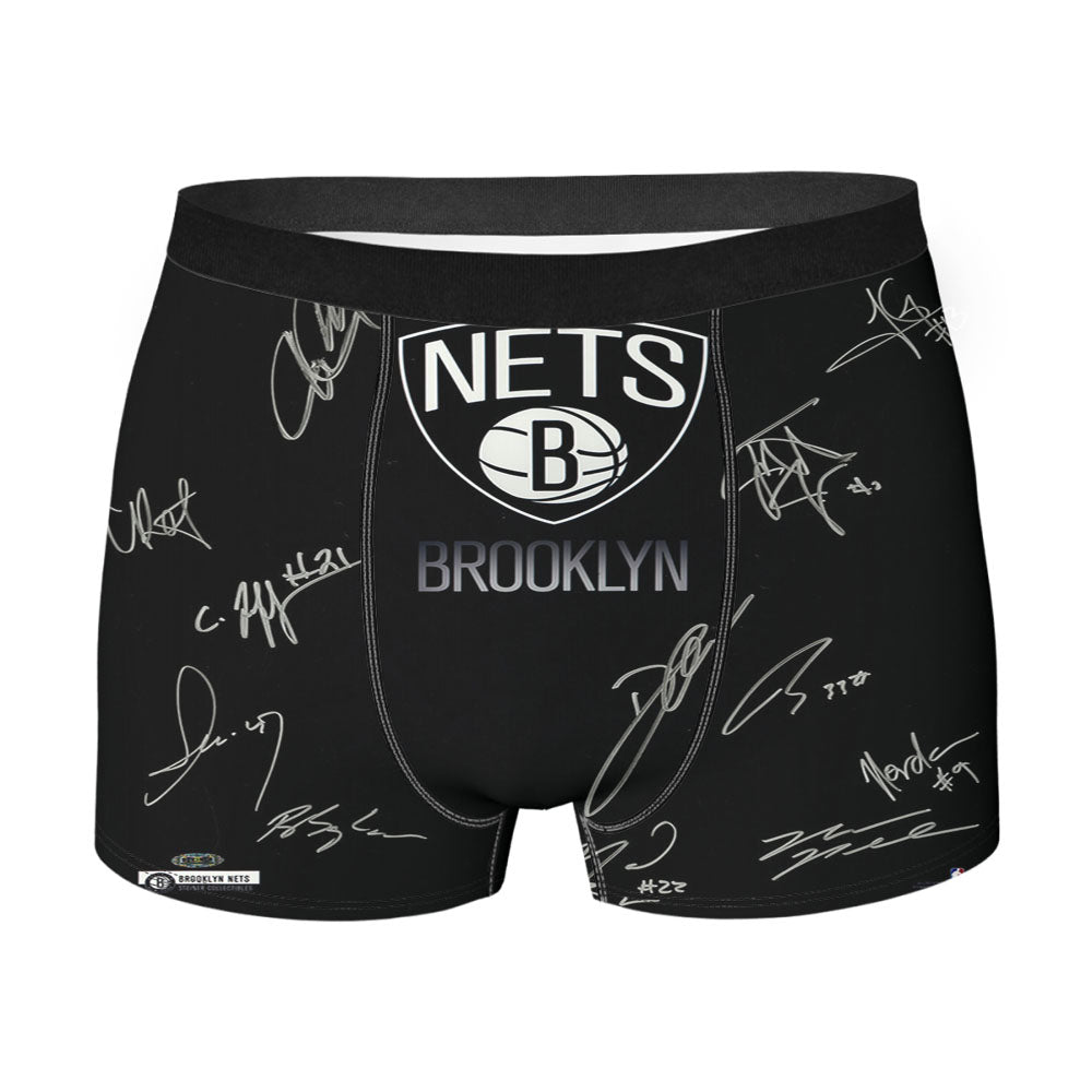 Brooklyn Nets Team Signed Logo Dark Wood Wallpaper Men'S Boxer Briefs