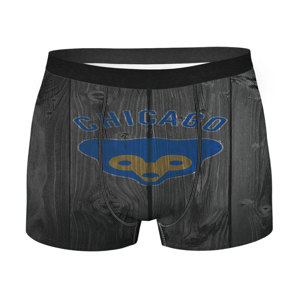 Chicago Cubs Mlb Logo Dark Wood Wallpaper Men'S Boxer Briefs
