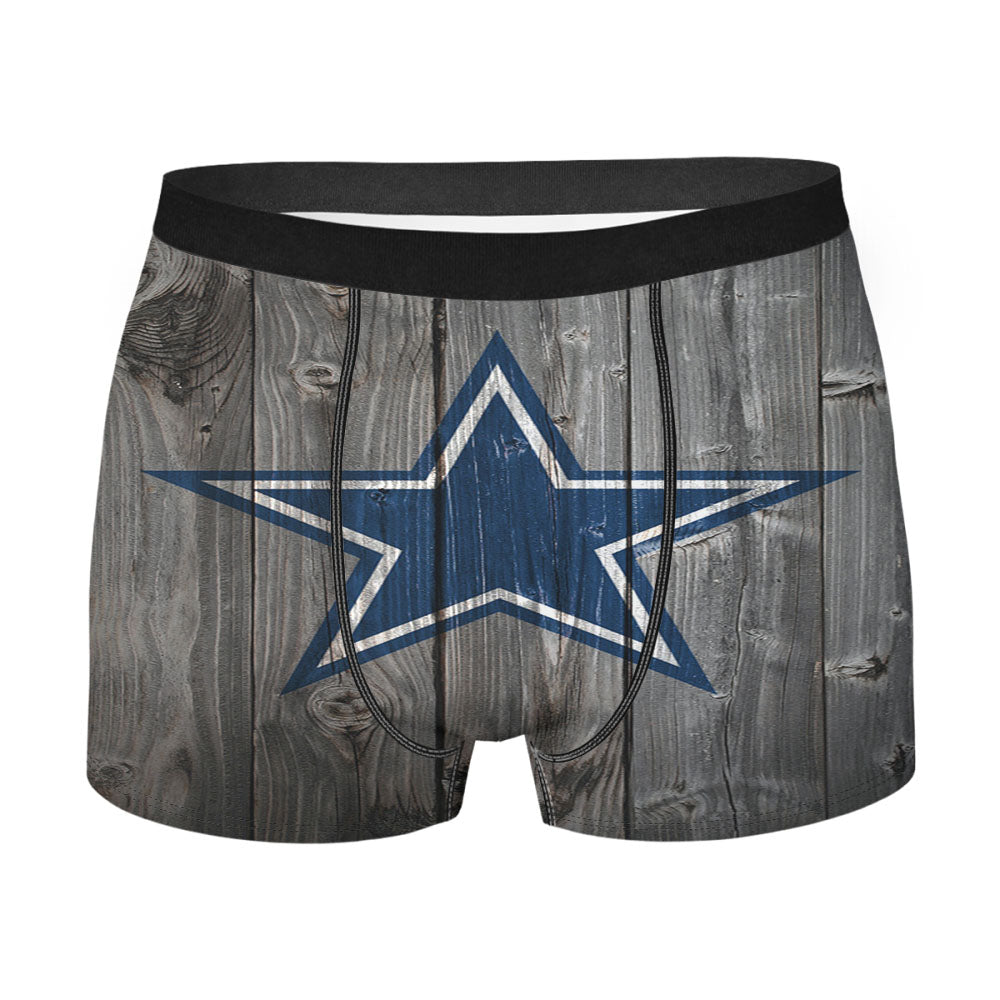 Dallas Cowboys Star Nfl Logo Dark Wood Wallpaper Men'S Boxer Briefs