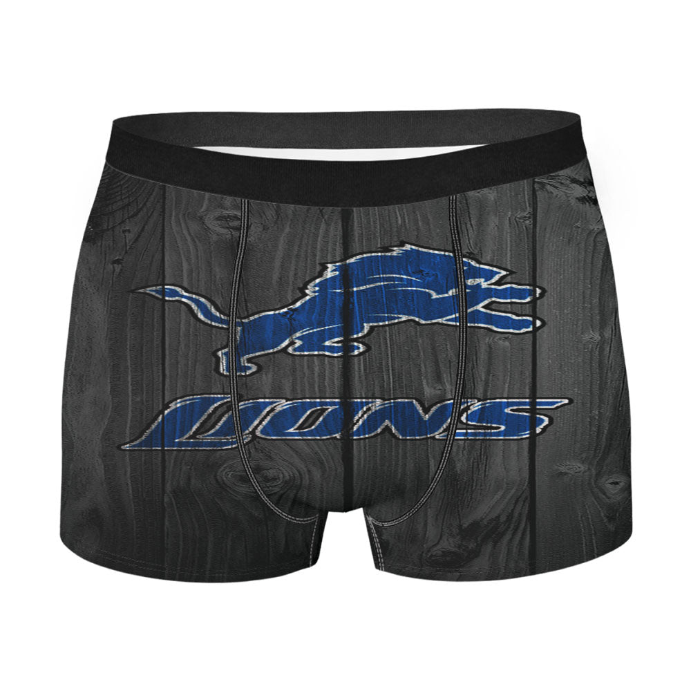 Detroit Lions Nfl Logo Dark Wood Wallpaper Men'S Boxer Briefs
