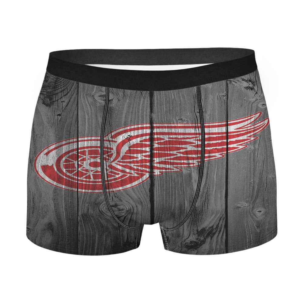 Detroit Red Wings Nhl Logo Dark Wood Wallpaper Men'S Boxer Briefs