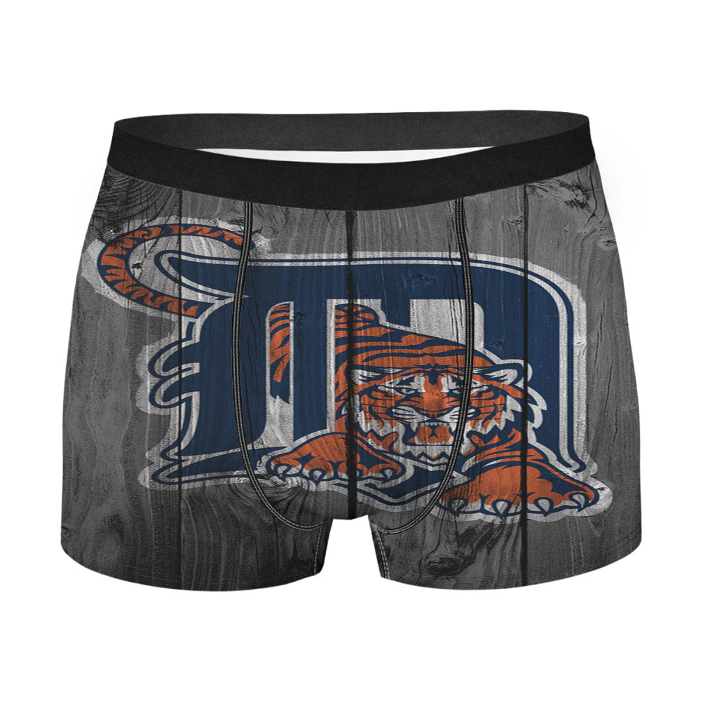Detroit Tigers Mlb Logo Dark Wood Wallpaper Men'S Boxer Briefs
