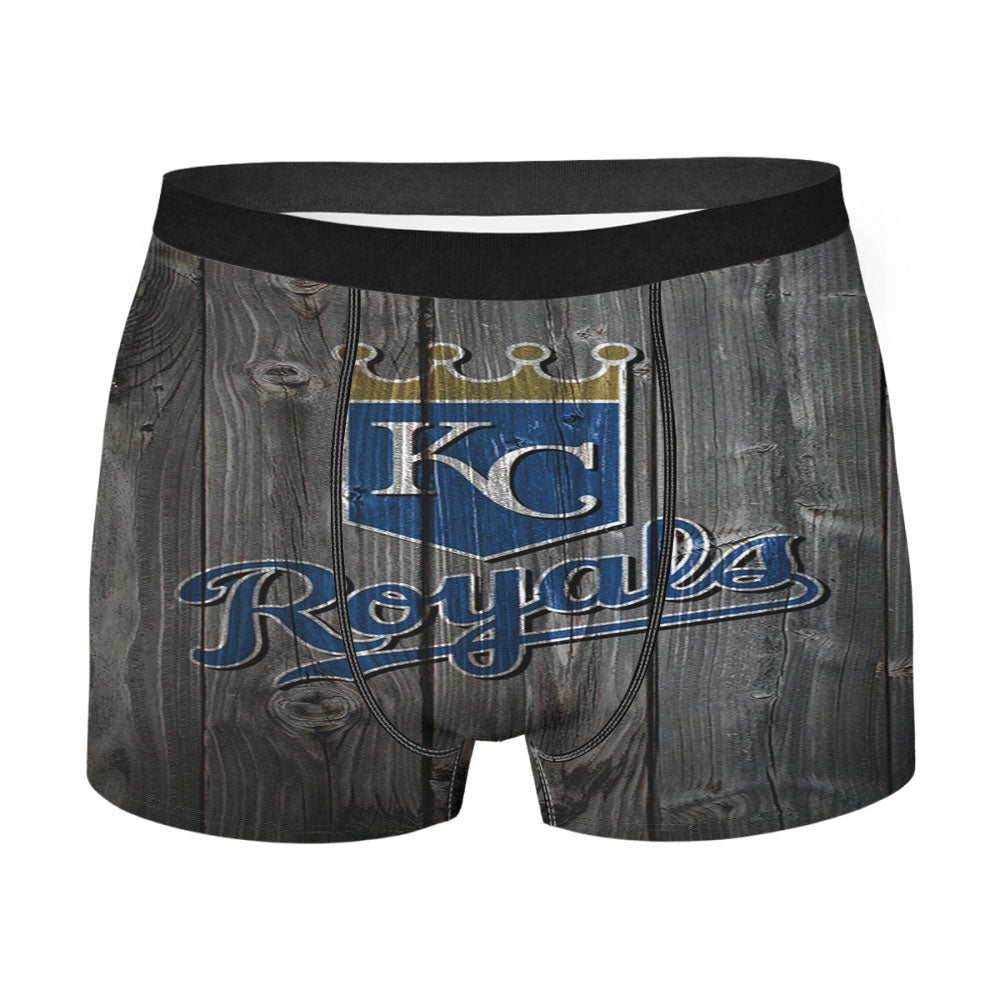 Kansas City Royals Mlb Logo Dark Wood Wallpaper Men'S Boxer Briefs