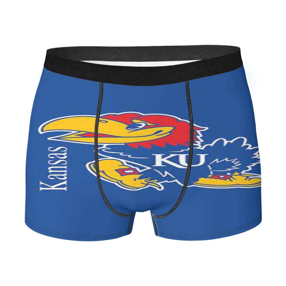 Kansas Jawhawks Logo Over Blue Men'S Boxer Briefs