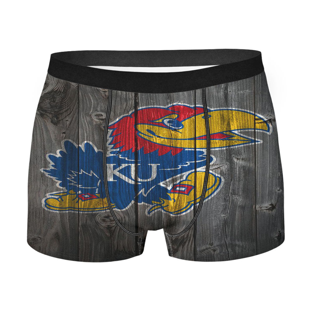 Kansas Jayhawk Dark Wood Logo Men'S Boxer Briefs