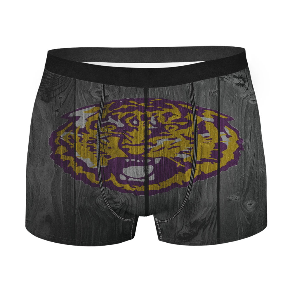 Lsu Tiger Purple Logo Dark Wood Wallpaper Men'S Boxer Briefs