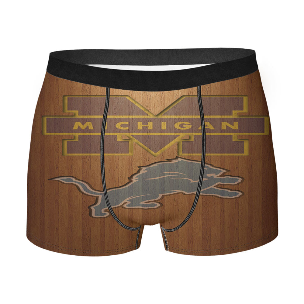 Michigan Lions Logo Wood Wallpaper Men'S Boxer Briefs