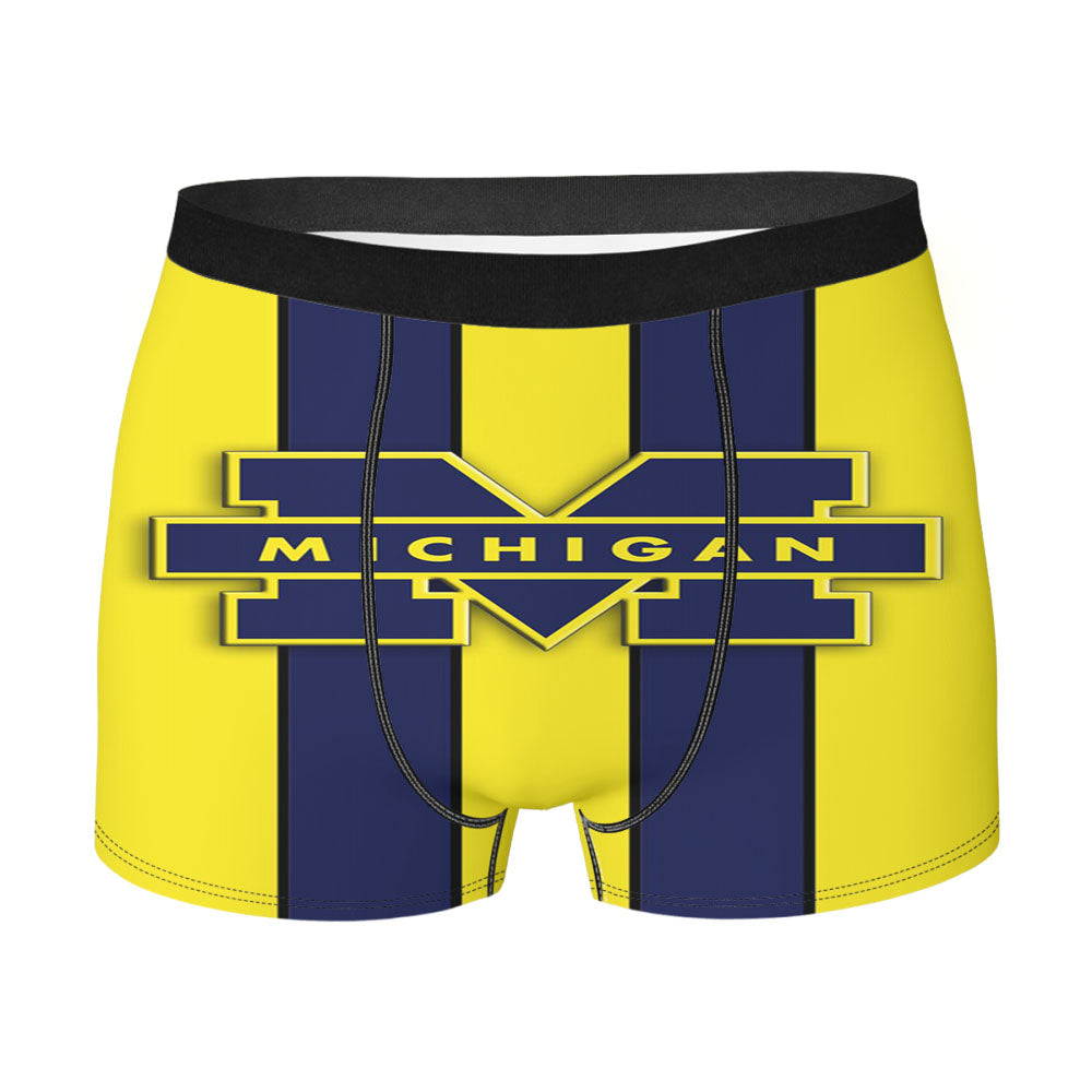 Michigan University Wolverines Stripe Logo Men'S Boxer Briefs