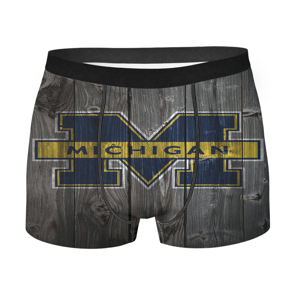 Michigan Wolverines University Logo Dark Wood Wallpaper Men'S Boxer Briefs