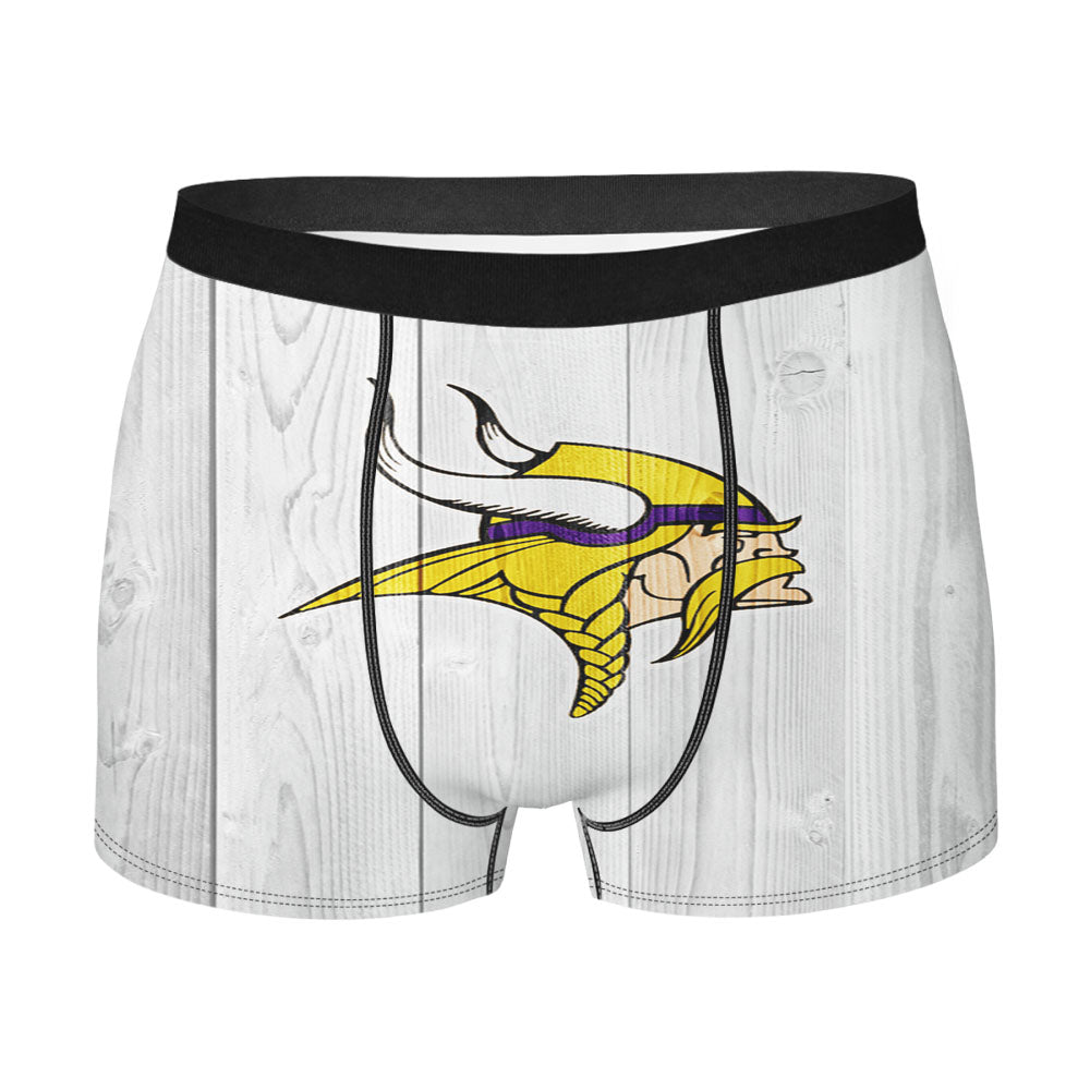 Minnesota Vikings Nfl Logo White Wood Men'S Boxer Briefs