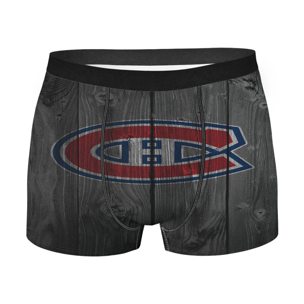 Montreal Canadiens Nhl Logo Dark Wood Wallpaper Men'S Boxer Briefs
